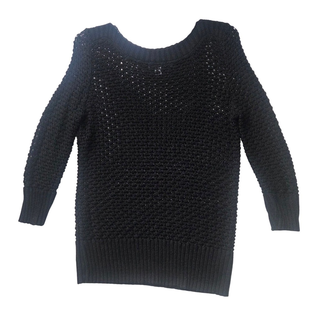 Calvin Klein Black Open Knit Linen Blend Sweater Boat Neck Medium Whimsigoth